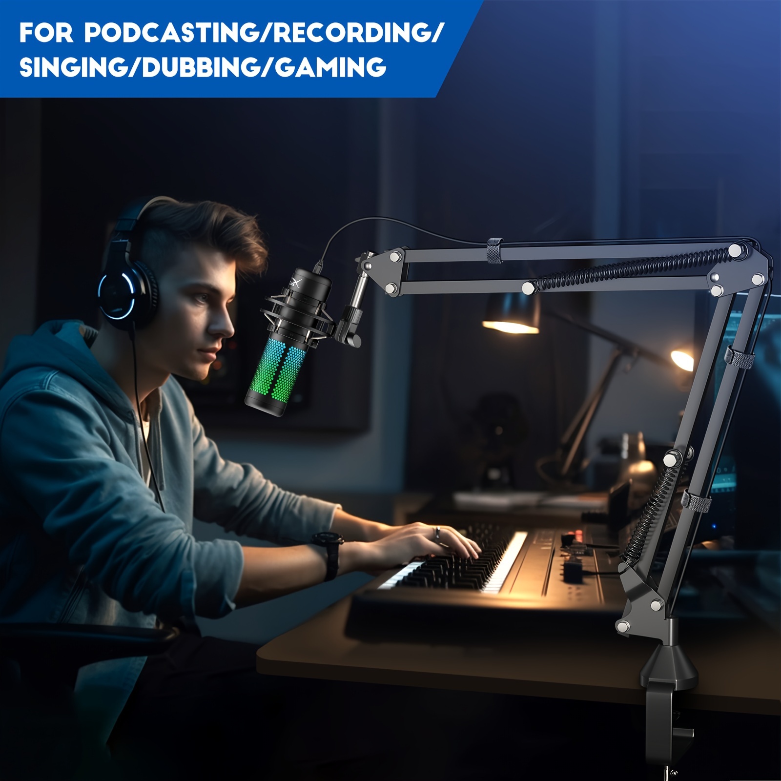 Microphone Boom Arm, Aokeo Ak-35 Desktop Adjustable Compact Microphone Suspension Boom Scissor Arm Stand, Suitable For Microphones And More