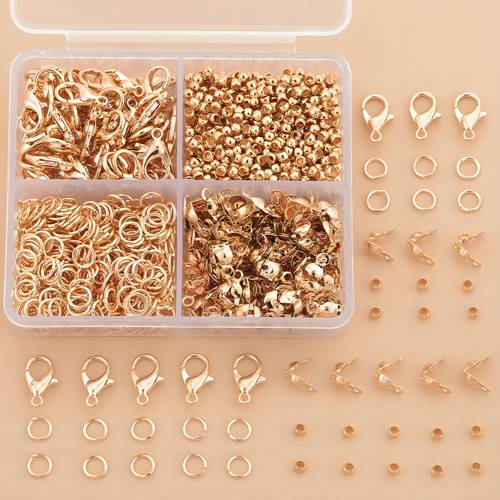 immagine dell'articolo 350 pezzi scatola con chiusura a moschettone/anello di / posizionante, set completo, 50pcs lobster clasp, 100 anelli jump ring, 100 perline posizionanti e 100 per gioielleria fai da te diy, connettore spacer beads, crimpativo, chiudipendente collana pendant