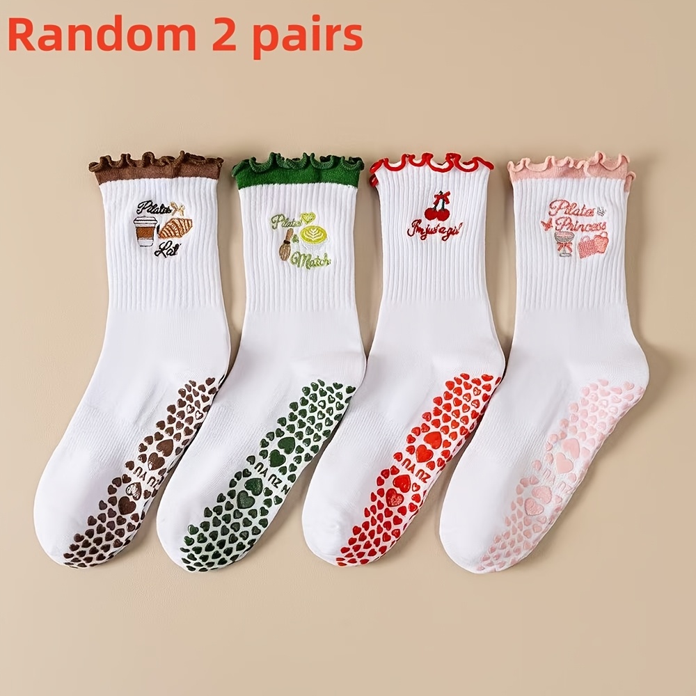 TEMU 2/4 spediti a , calzini sportivi da donna, calzini a met� polpaccio con grazioso a pizzo, calzini professionali antiscivolo per Pilates e Yoga,