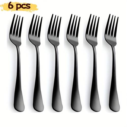 4 6pcs black stainless steel dinner fork set easy design round and does not hurt hands kitchen and dining room supplies washed in the dishwasher