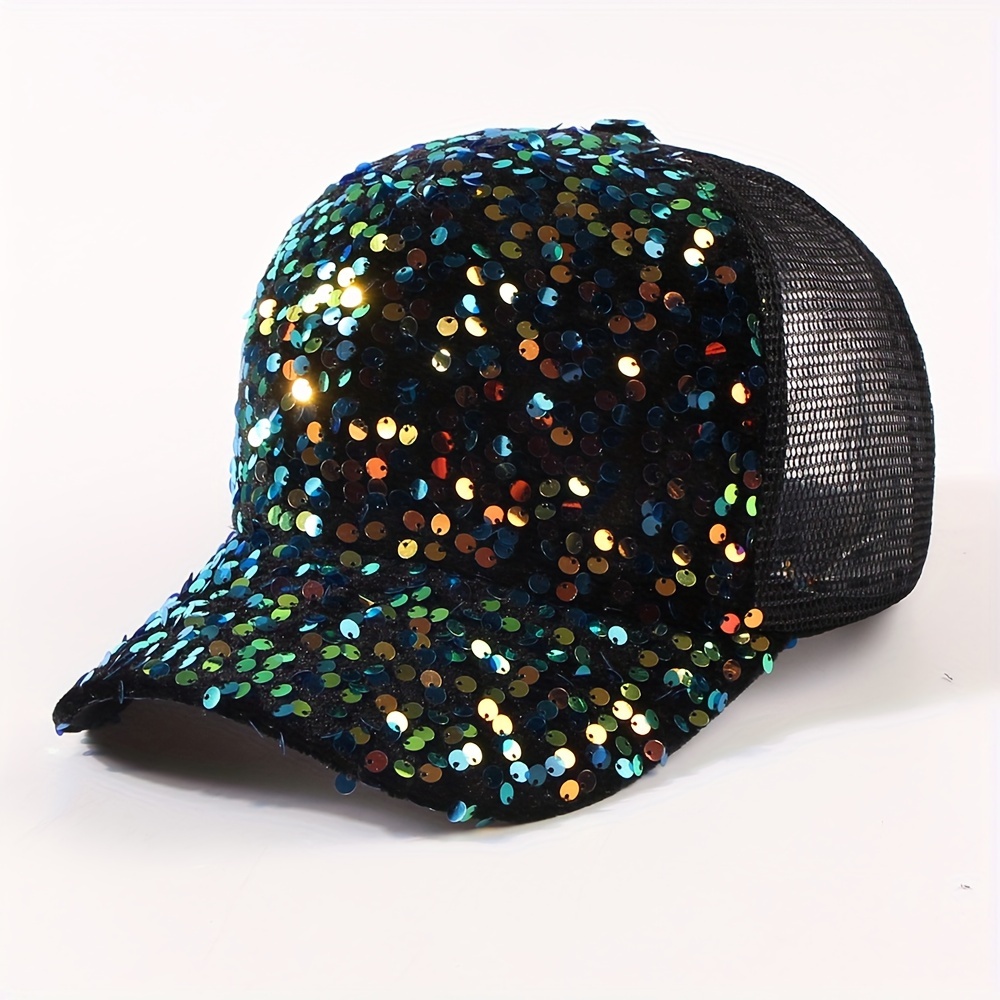TEMU 1 Casquette de baseball tendance pour femme en à paillettes, casquette bec de canard décontractée et polyvalente pour fêtes et rassemblements