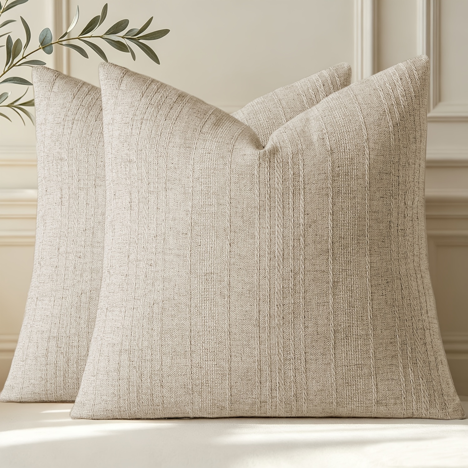 TEMU Bocwre 2-pack Striped Pillowcases, Bohemian Farmhouse Style Cushion Covers, Neutral Striped Textured Decorative Pillow Covers For Sofa, Bed,
