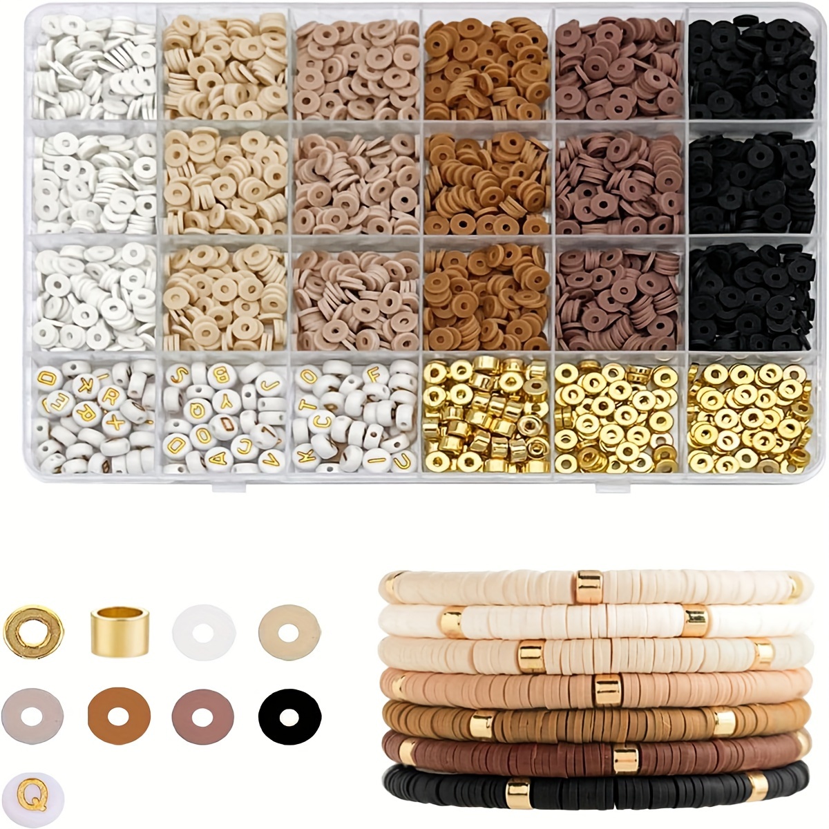 

2400pcs Bohemian Style Polymer Clay Beads Set In 24 Compartments, Alphabet Spacer Beads For Diy Bracelet Making