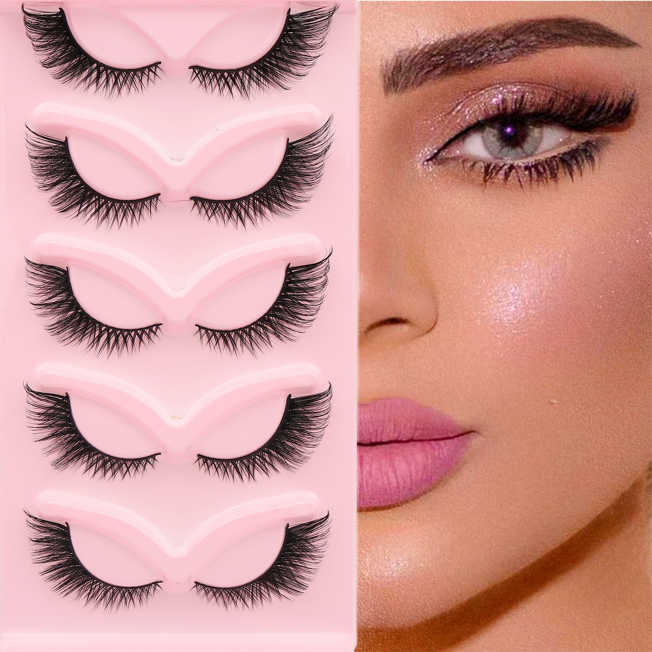 

3d Faux Mink False Eyelashes 5 Pairs Set - Multi-length (6-15mm) Cat Eye & Natural Styles With C , 0.05mm Thickness - Self-adhesive, Easy For Beginners & Reusable - Enhance Your Eyes With Thick Lashes