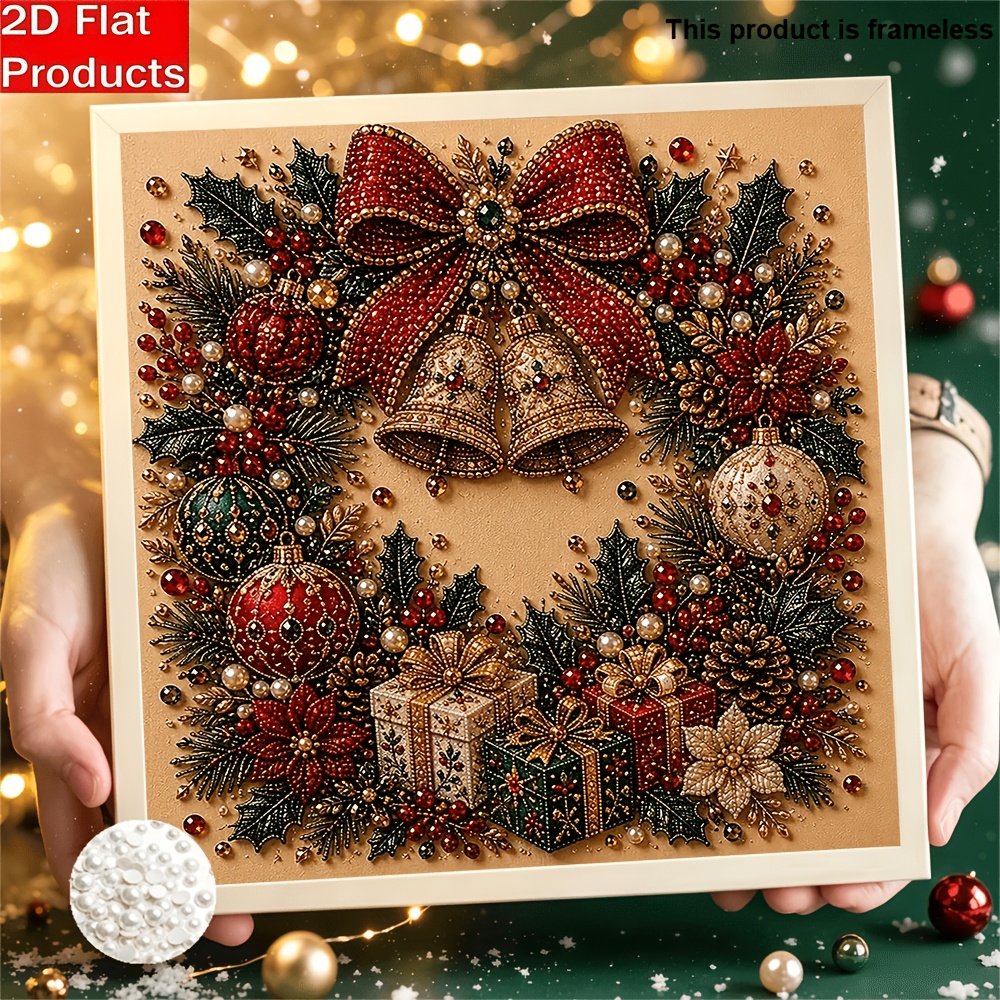 TEMU Set de pintura navideña con perlas y diamantes de para impresión 2D/, campana navideña, casa de jengibre, calcetines de renos, de árbol,