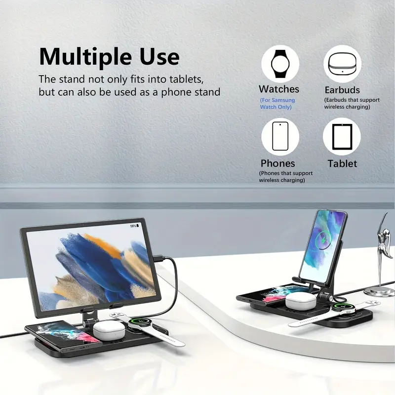 wireless charger for samsung 4 in 1 charging station for samsung foldable charging stand for galaxy s24 ultra s23 s22 s21 note 20 fold5 flip5 galaxy watch 6 5 5pro 4 2 buds android tablet details 0