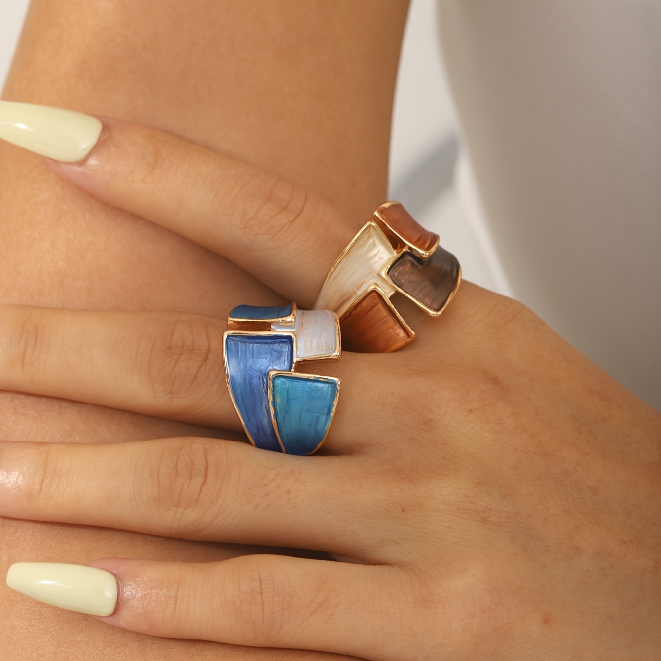 1 Zinc Alloy Ring Vintage Geometric Enamel Rings for Women, French Sea Events