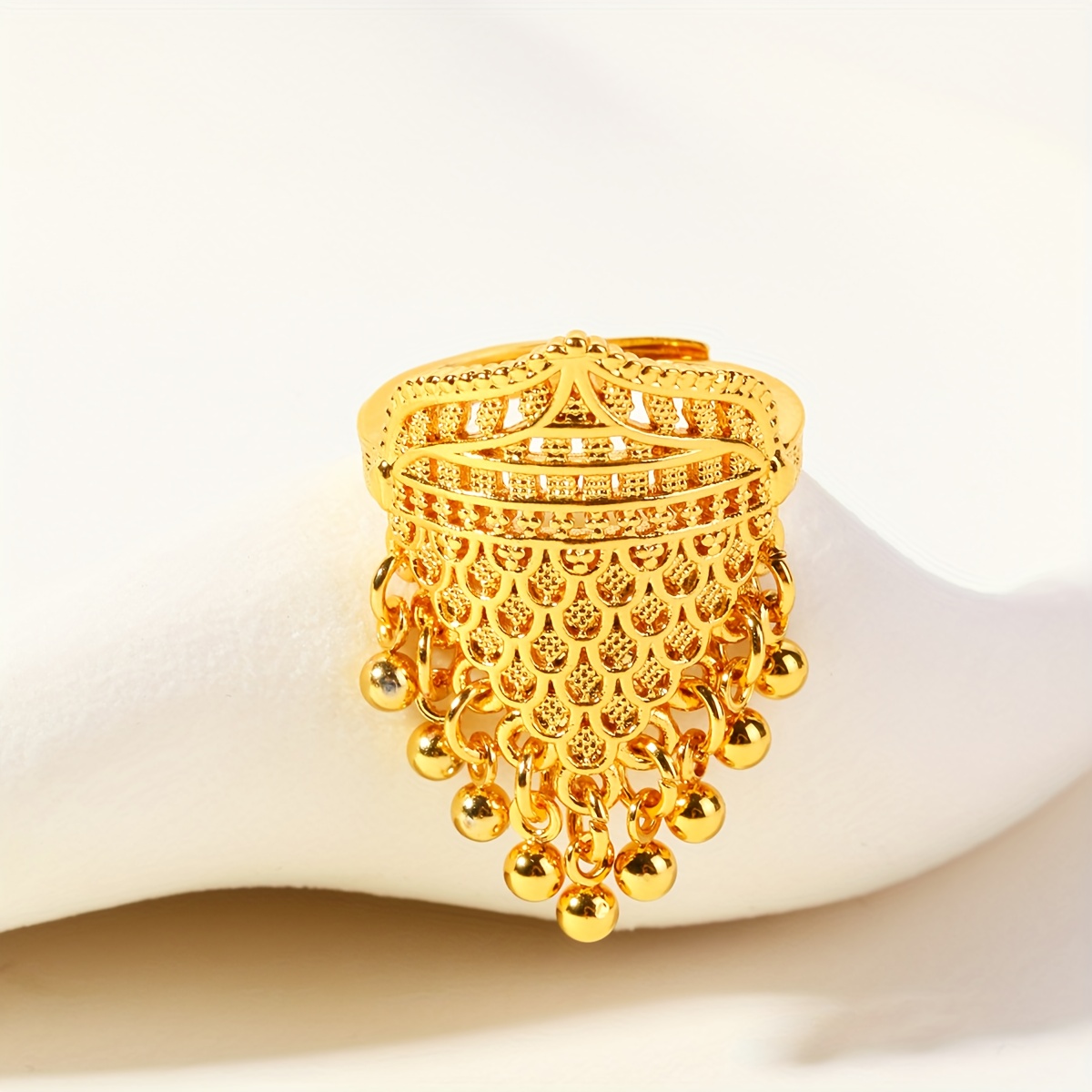 E-shop 1 Stück Vintage Eleganter Unregelmäßiger Muster Fransen Offener Ring, Nahost , Dubai Arabische Braut Hochzeit Handaccessoire