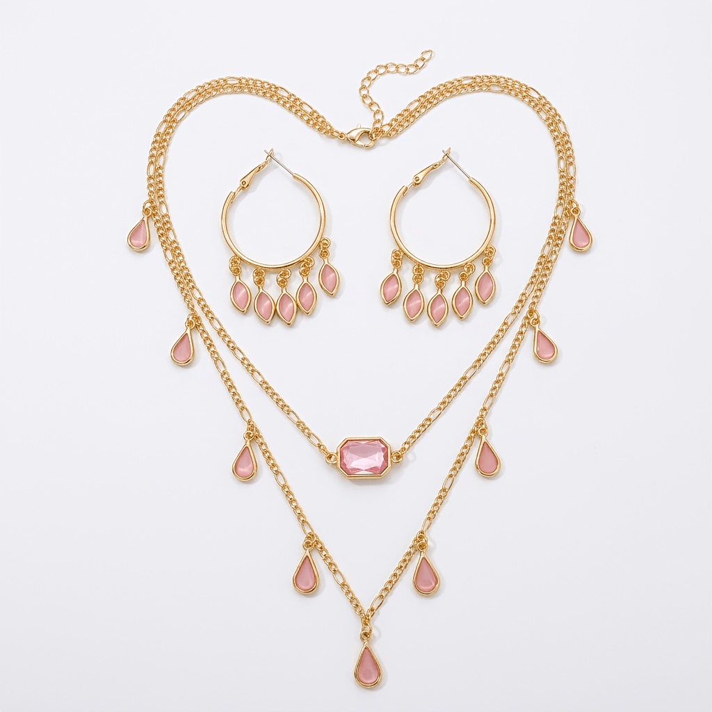 TEMU LXALRY, Juego de Joyería de Moda para Mujer, 2 piezas, Estilo Bohemio Vintage para de Vacaciones, Collar Geométrico de Capa con Múltiples