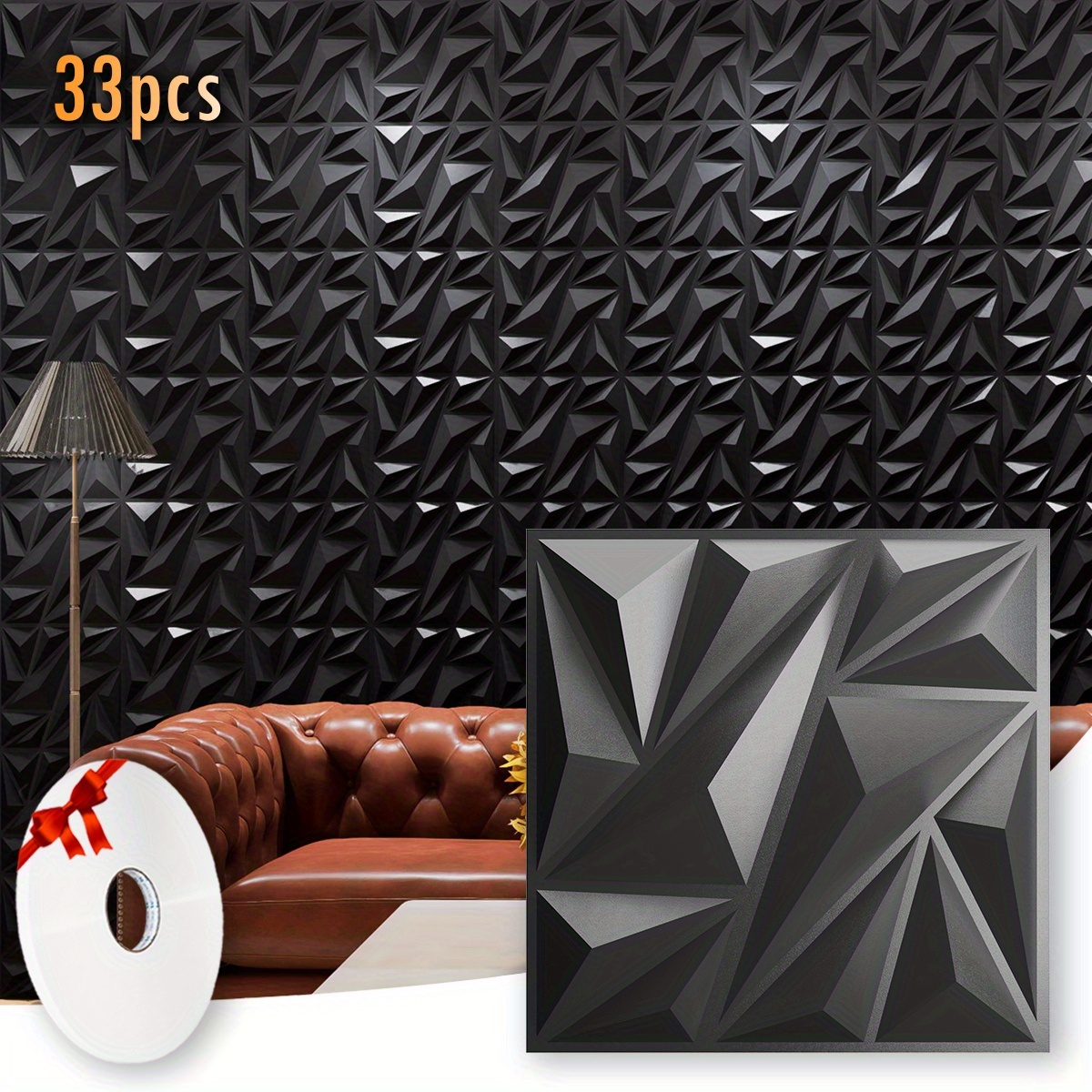 E-shop 33-teilige PVC 3D-Wandpaneele, Diamant-Design, 11,8"x11,8" (30x30 cm), ideal für TV-Hintergründe, Akzentwände, Schlafzimmer, Wohnzimmer, Küchen,