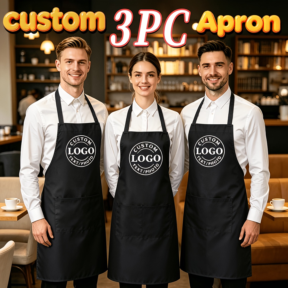 TEMU 3pcs Set Custom Personalized Photo Chef Apron, Personalized Adjustable Elastic Waist Apron, Suitable For Kitchen Apron With Pocket, Ideal Gift