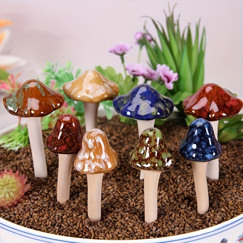 

4pcs Colorful Glazed Ceramic Mushroom Statues, Decorative Garden Lawn Pot Stakes, Outdoor Fairy Garden Ornaments, Handcrafted Ceramics, Whimsical Yard Art Decor