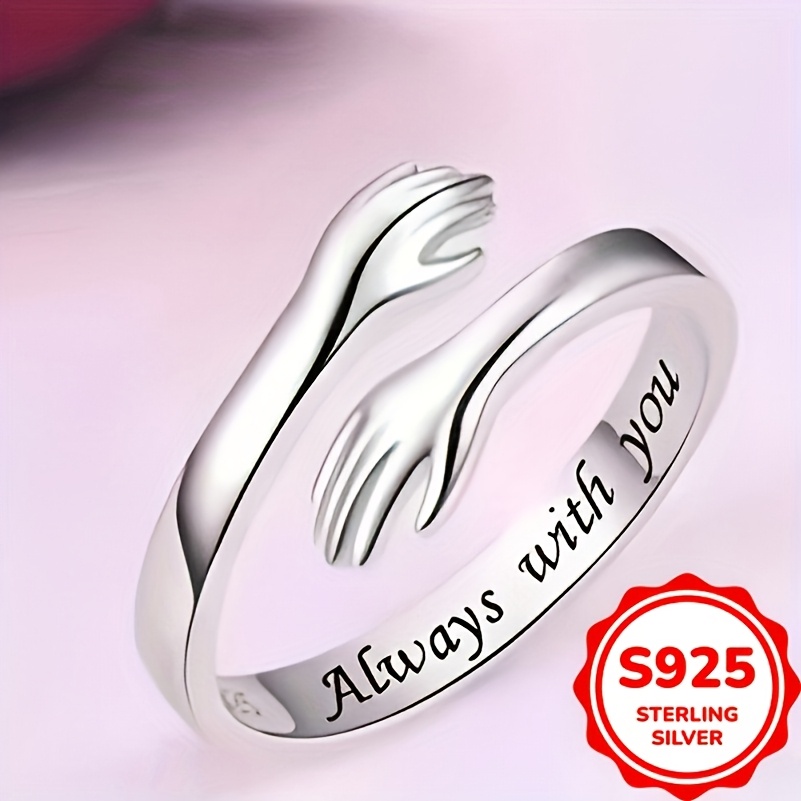 TEMU Elegant Adjustable 925 Sterling Silver Embrace Ring - Perfect Gift For Women, Mom, Sister, Wife For Day And Birth, Bohemian Chic Style, Suitable For All