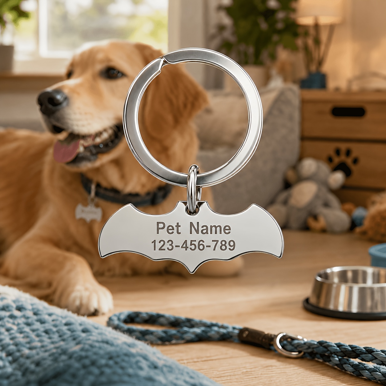TEMU Personalized Stainless Steel Pet Id Tag, Custom Engraved Bat-shaped Name Tag With Name And Phone Number, Durable Pet Collar Identification Tag,
