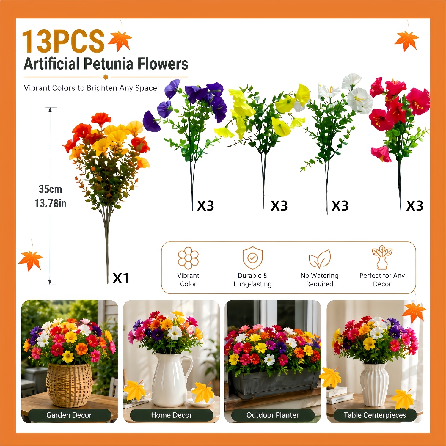 TEMU 13 Bundles Of Brand New High-quality Autumn-colored Artificial Mimosa, Practical Decorative Flowers, Suitable For Indoor/outdoor Decoration,