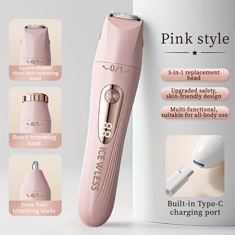 TEMU Rasoio Elettrico Rimuovi per Donne 2-in-1 - Tagliacapelli & Rasoio per Bikini, Ascelle, Corpo - Tagliacapelli con Doppie Testine