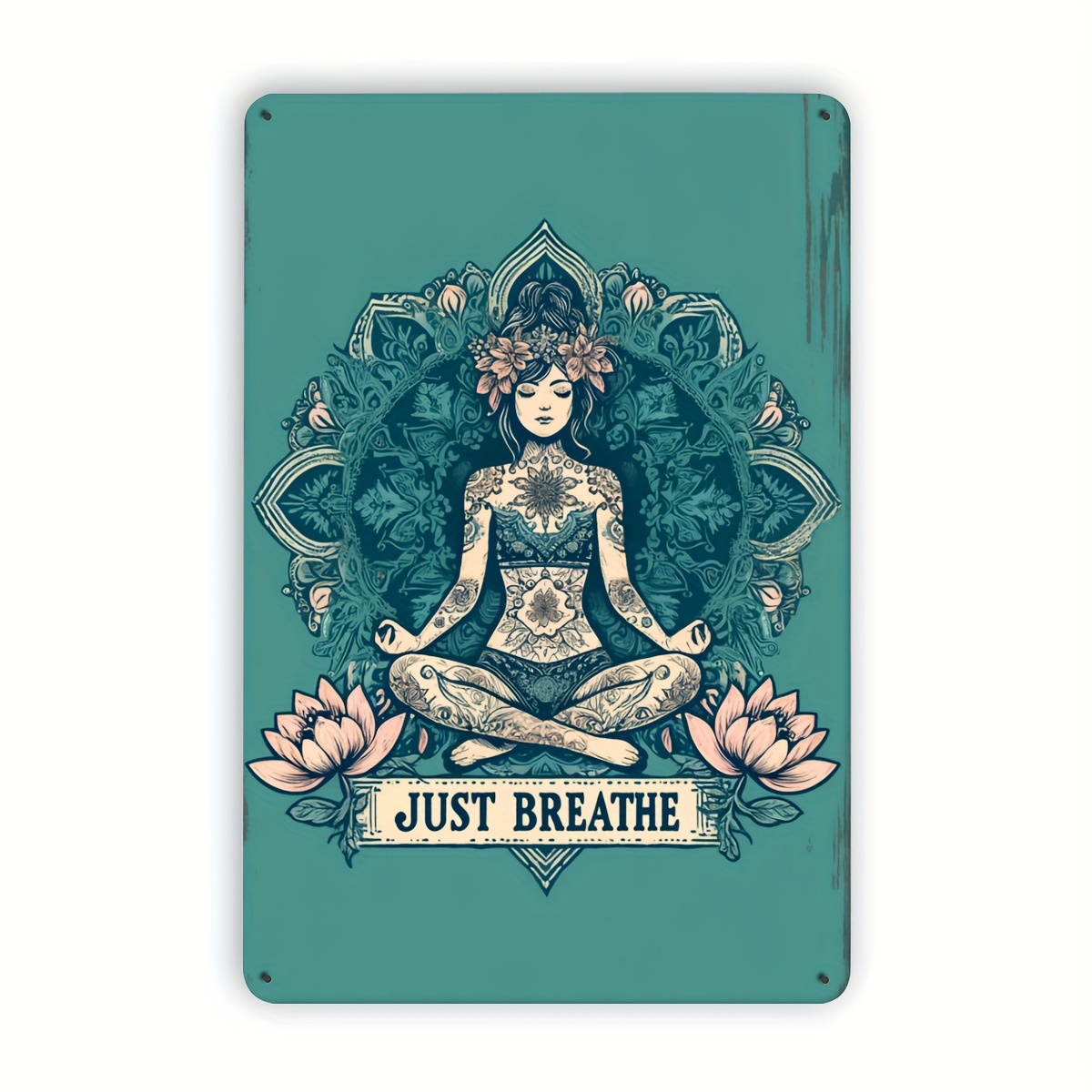 

Yoga Girl Zen-inspired Metal Wall Art - Vintage Yoga Lover's Decor, Just Breathe Meditation Plaque For Living Room Yoga Decor Art For Yoga Room