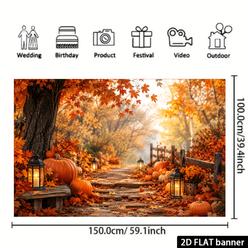 Autumn Maple Forest Pumpkin Theme Party Backdrop