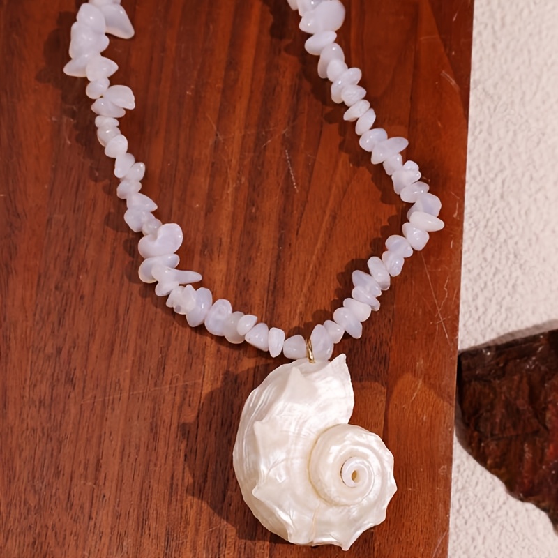 TEMU 1 collar con colgante de concha de mar grande, natural, , irregular y blanca, un accesorio de playa versátil para mujer, un elegante accesorio