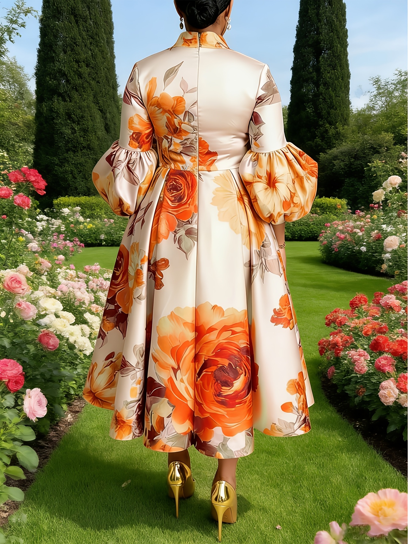 puff sleeve dress plus size sold on Temu United States