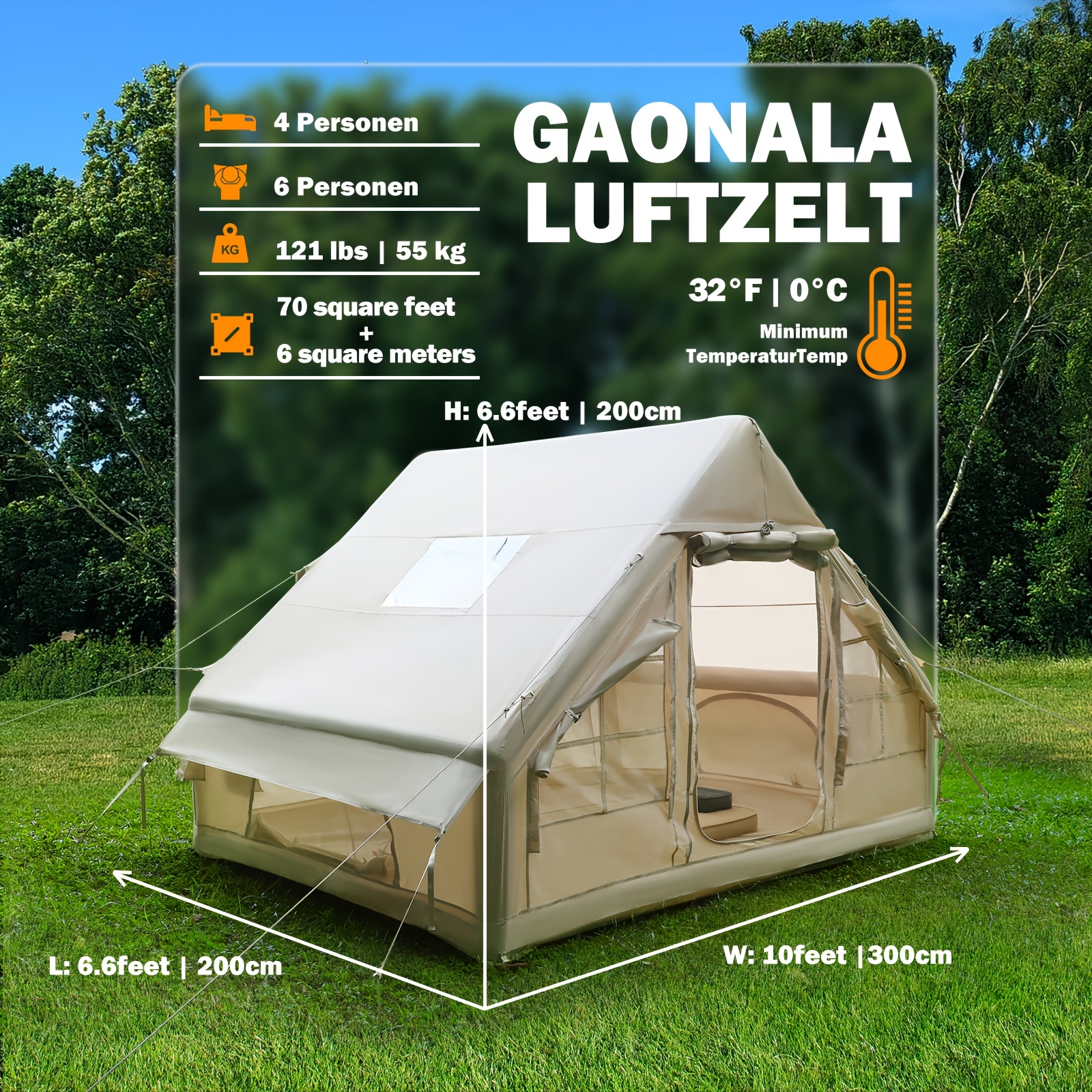 Heies Zelt Aufblasbare Zelte - Robustes Ganzjahres-Aufblaszelt mit  Reiverschluss, PVC-Rahmen und Stoff - Ideal fr Familie *-Camping,  Ausgestattet mit Netztren, Fenstern und Kaminen, Schnelle ...