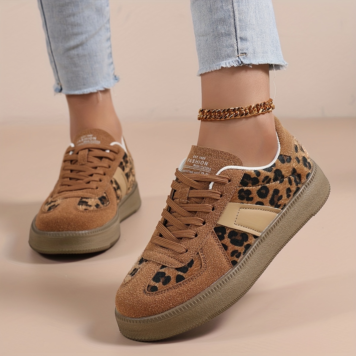 women's leopard print skate sneakers lightweight comfortable