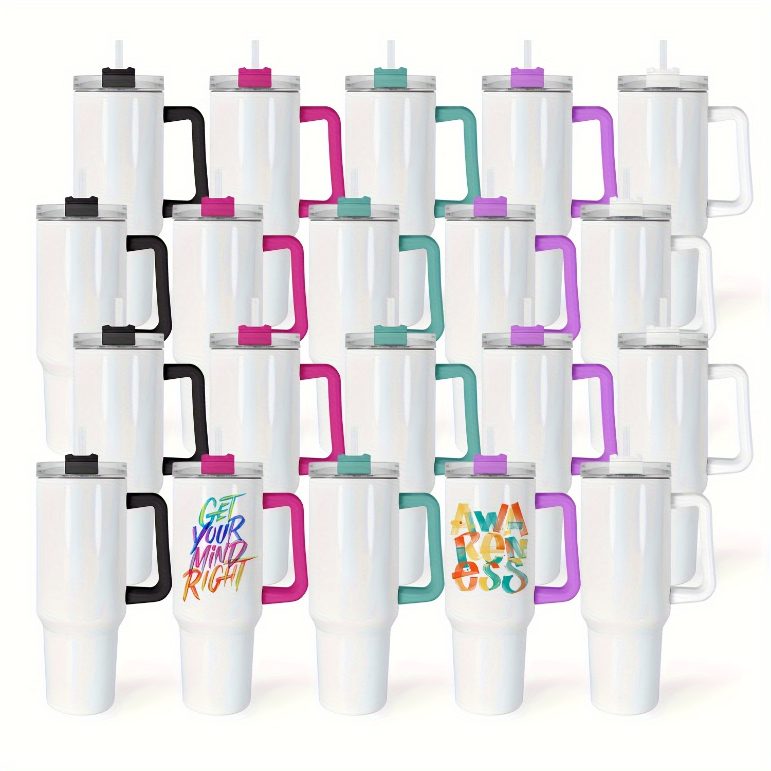 

20pcs, 40oz Sublimation White Blanks Tumbler With Handle And Straw Lid, Stainless Steel Vacuum Insulated Water Mug, Portable Large Capacity Cup, For Outdoor Sports, Travel & Camping, Gift