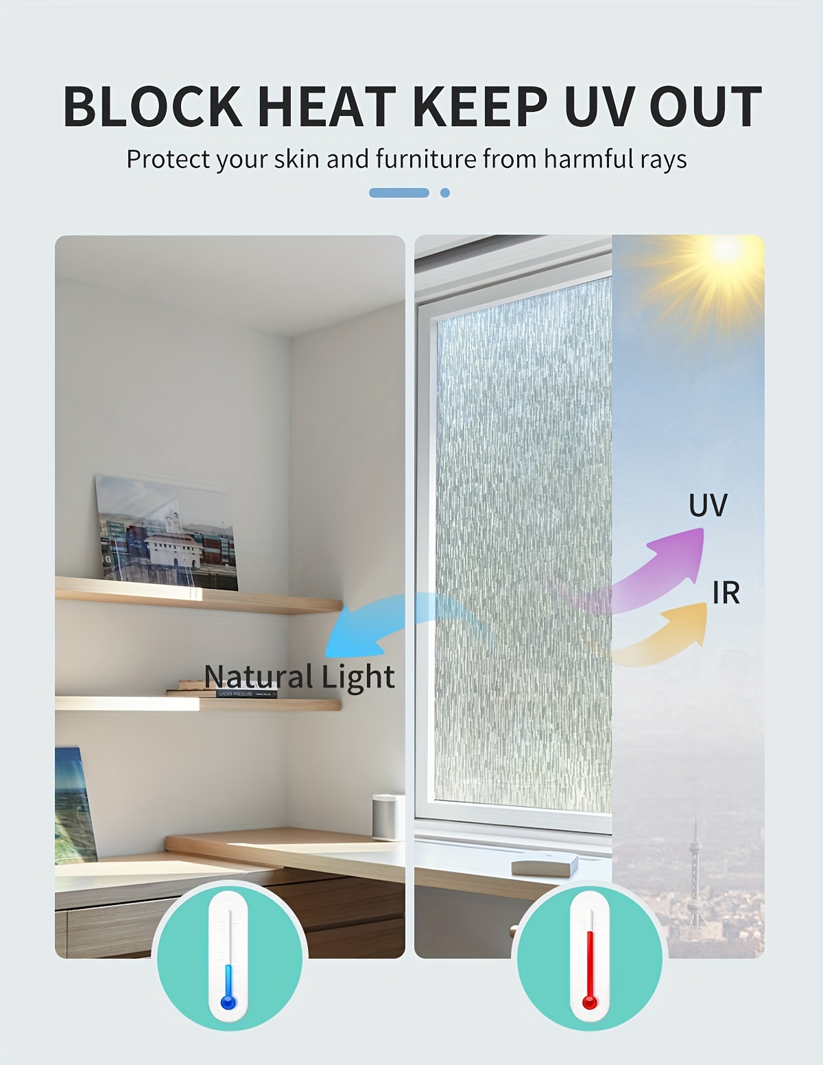   pvc window film static cling mounting   thickness privacy and light blocking heat insulation glass sticker for home bathroom and kitchen decoration 1 roll frosted texture static cling window film details 2