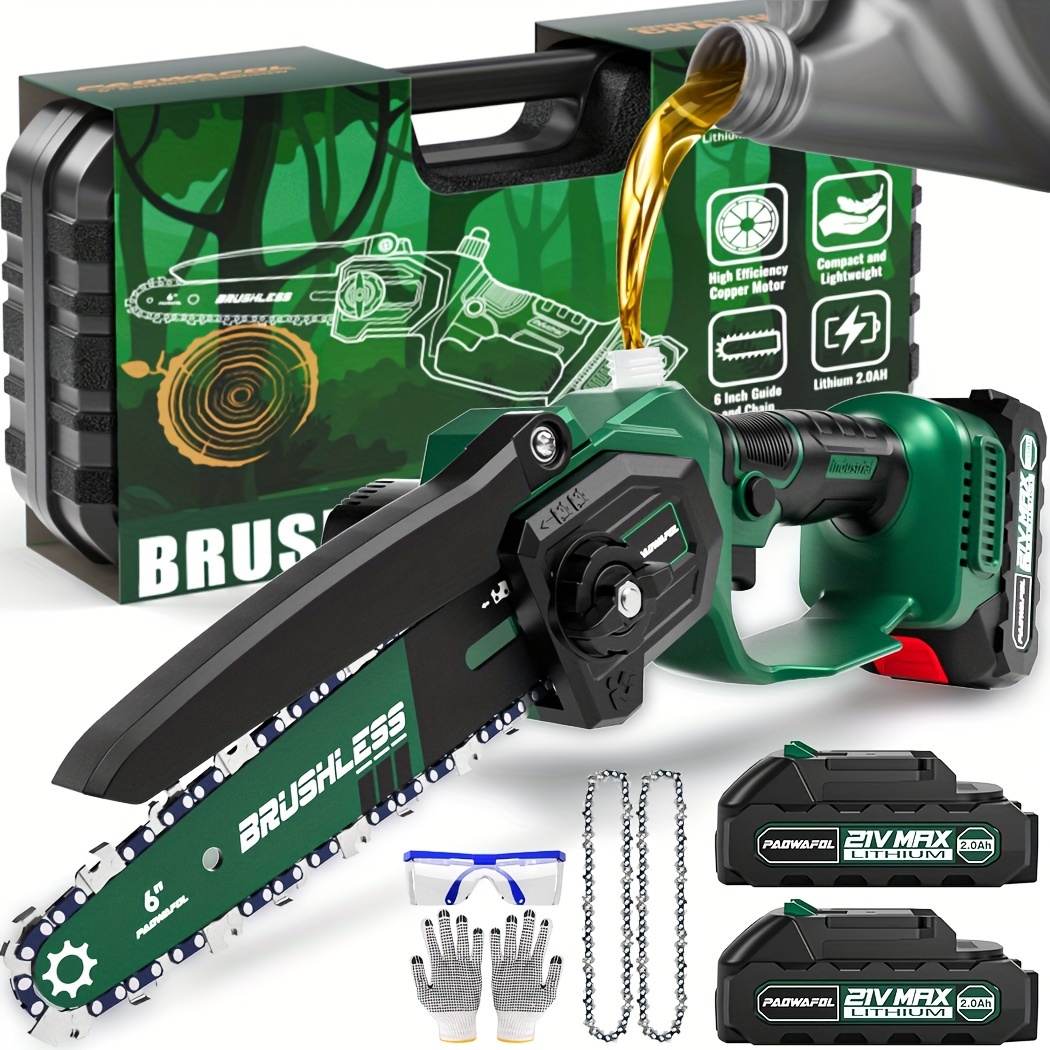 

Brushless Mini Chainsaw 6 Inch Cordless-2 Batteries Powered Chain Saw Electric Chain -handheld Rechargeable Batteries Small Hand With Power Operated For Tree Trimming Pruning