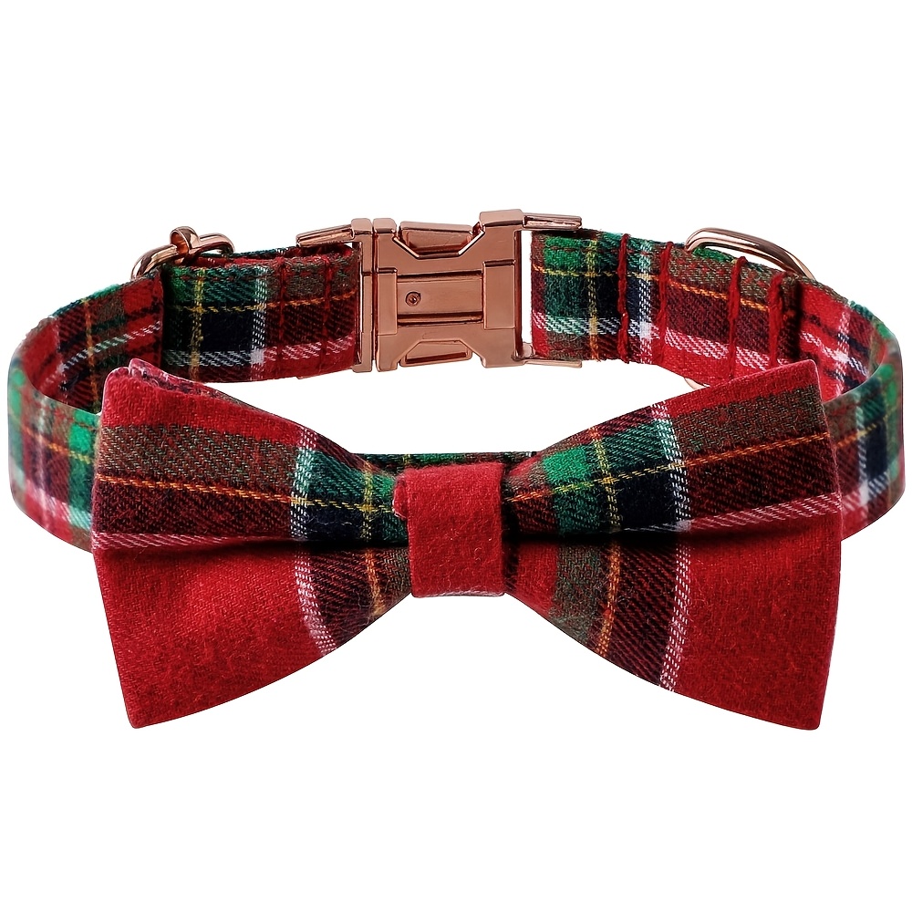 TEMU Christmas Pet Additions, British Style Red And Pet Bow Tie Collar, Pattern With Rose Golden Buckle Bow Tie Collar