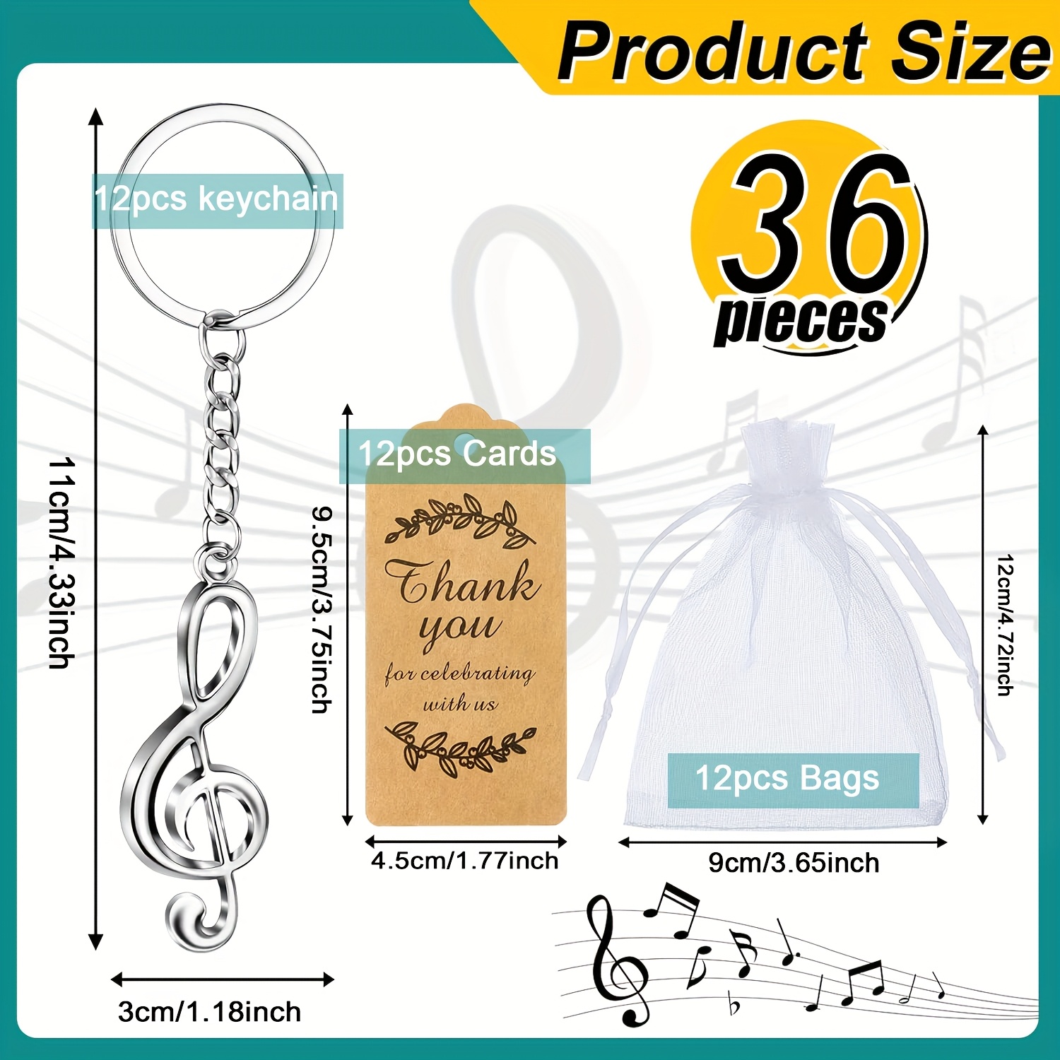 Image of 36pcs Gift Set Includes Metal Note Keychains, Trinkets, Paper Thank You Tags Sheer Organza Bags For Wedding, Christmas Party Favors And Decorations