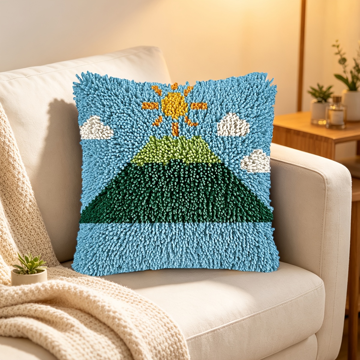 Handmade Mountain Pattern Latch Hook Pillow Kit for Home Decor