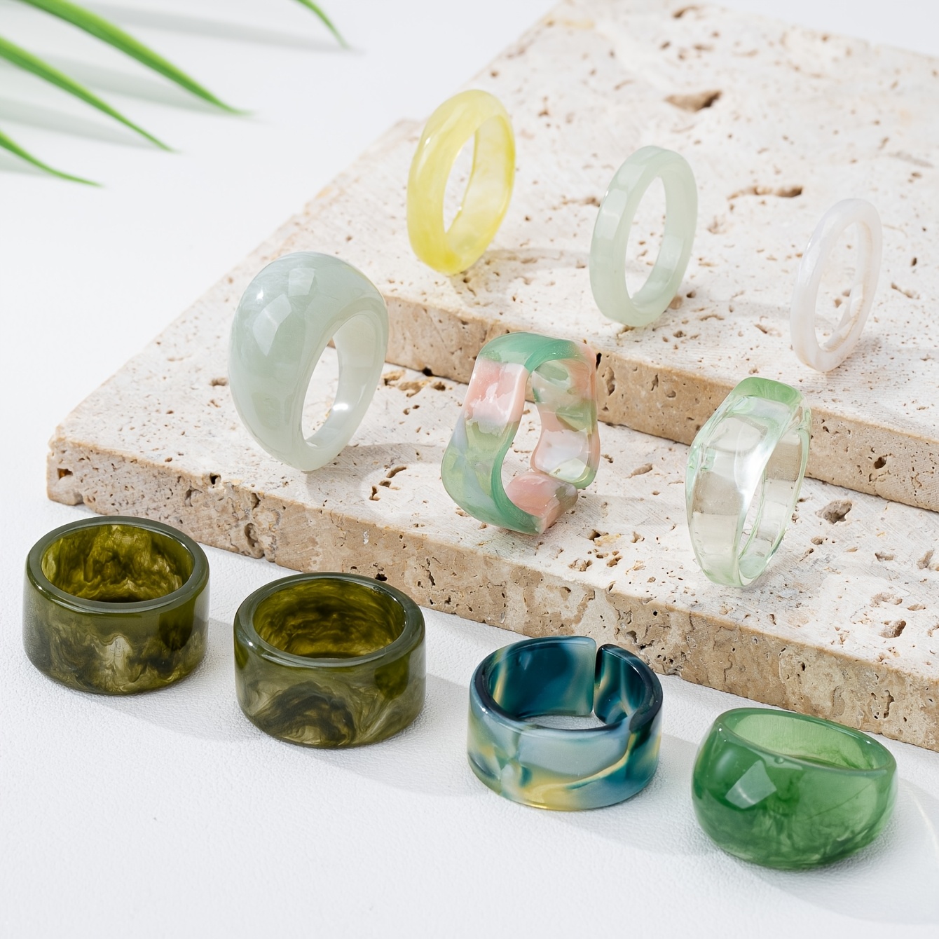 10pc Bohemian Style Fresh Pastel Resin Ring Set