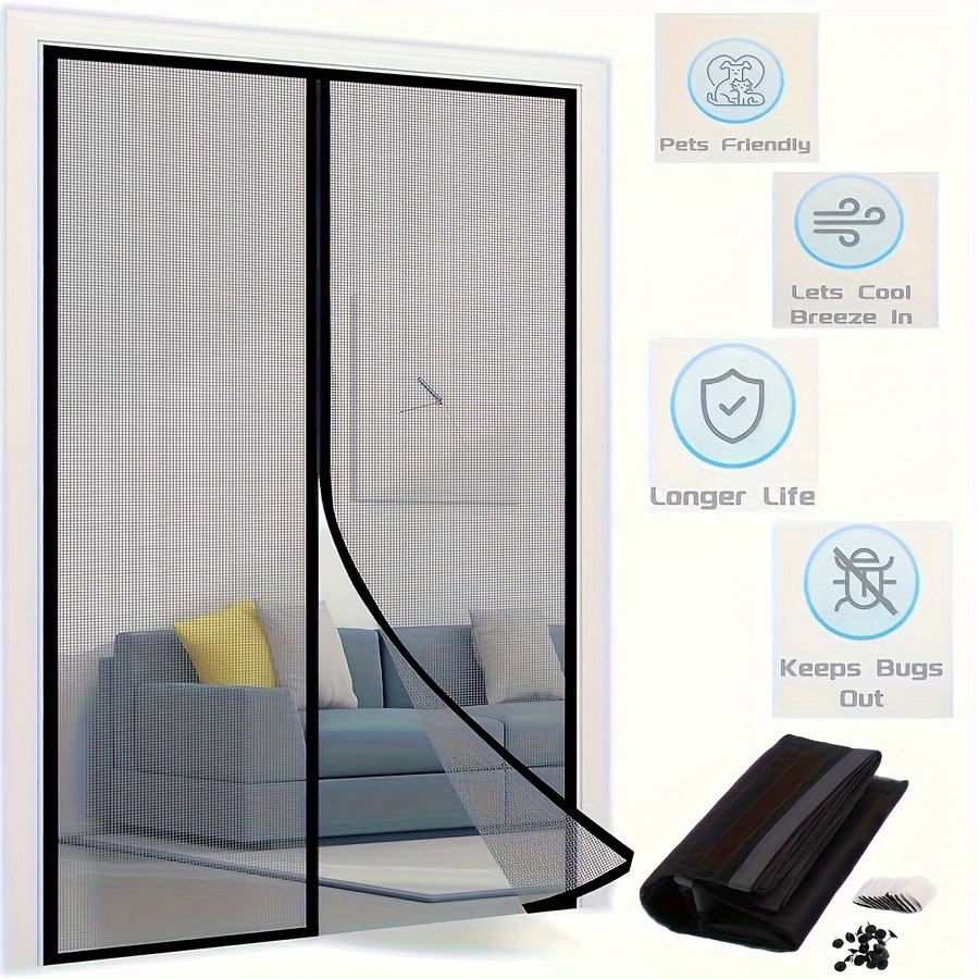 

1 Set Magnetic Door Screen, Self Sealing Heavy Duty Hands Free Mesh Partition, Keeps Bugs Out, Pet And Kid Friendly, 90.44 Cm X 208.28cm/99.06 Cm X 208.28cm