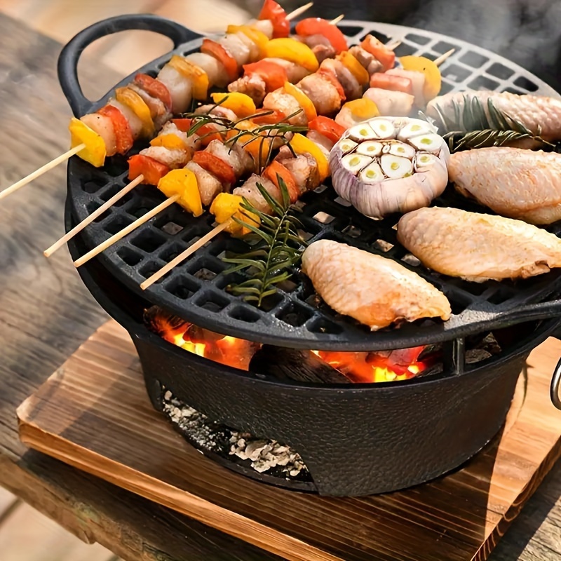 cast iron charcoal grill stove with net     pan portable bbq teapot heating indoor outdoor use hand wash only details 1