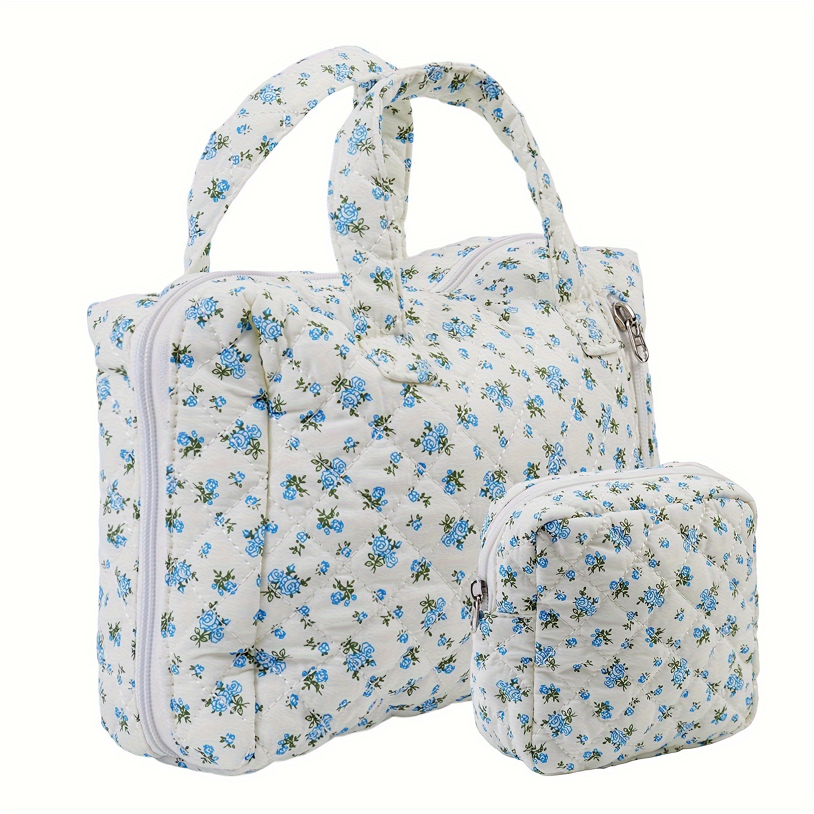 2pcs cute floral cotton makeup bag set portable makeup bag coquette aesthetic cosmetic bagtravel toiletry bags kawaii aesthetic pouch for women