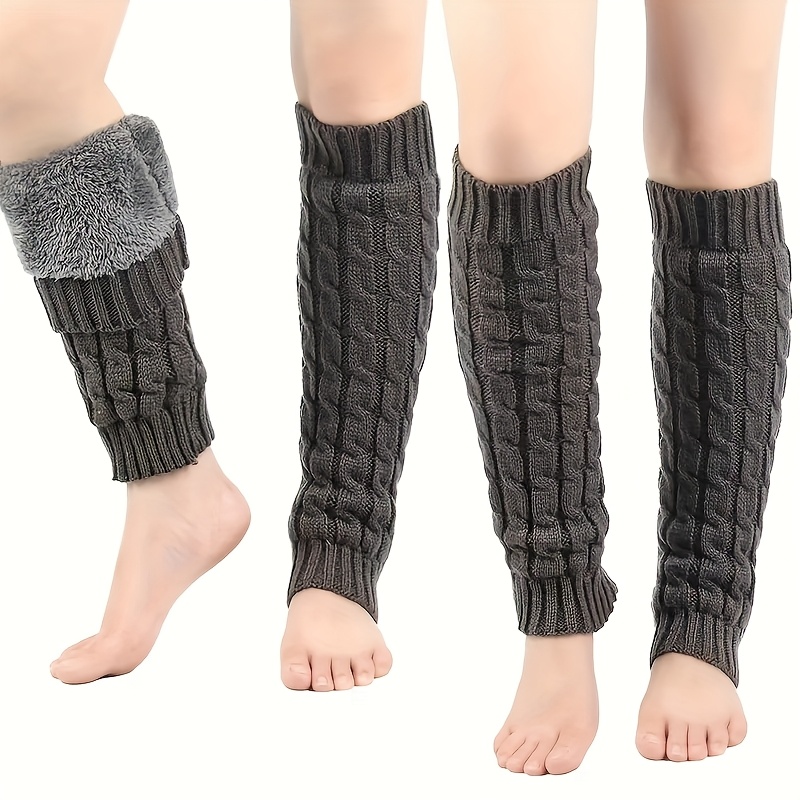 

Elegant Plush-lined Knit Leg Warmers For Women - Cozy, Twist Design Winter Boot Socks, Machine Washable, Leg Warmers