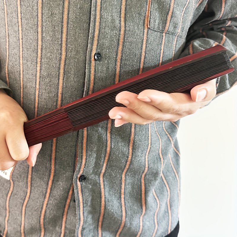 Image of Elegant Black Fu Folding Fan For Men - Double-sided Fabric, Wooden Frame, , For Home Decoration, Office, And Gifts For Fathers And Grandfathers