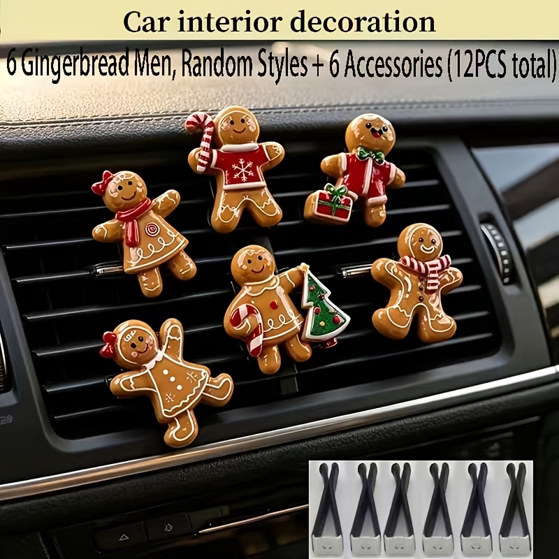TEMU 6 Stück Niedliche Weihnachts-Schneemann Auto Lüftungsschlitz Dekorationen, Auto Lufterfrischer, Modische Acryl Auto Zubehör, Trendige Deko,