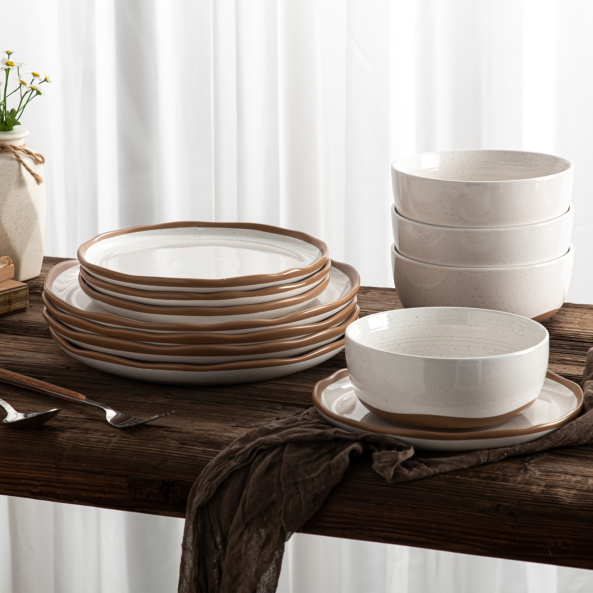 TEMU Plates And Bowls Sets, Dinnerware Sets 12pcs Service For 4, Dinner Ware Service For 4, White