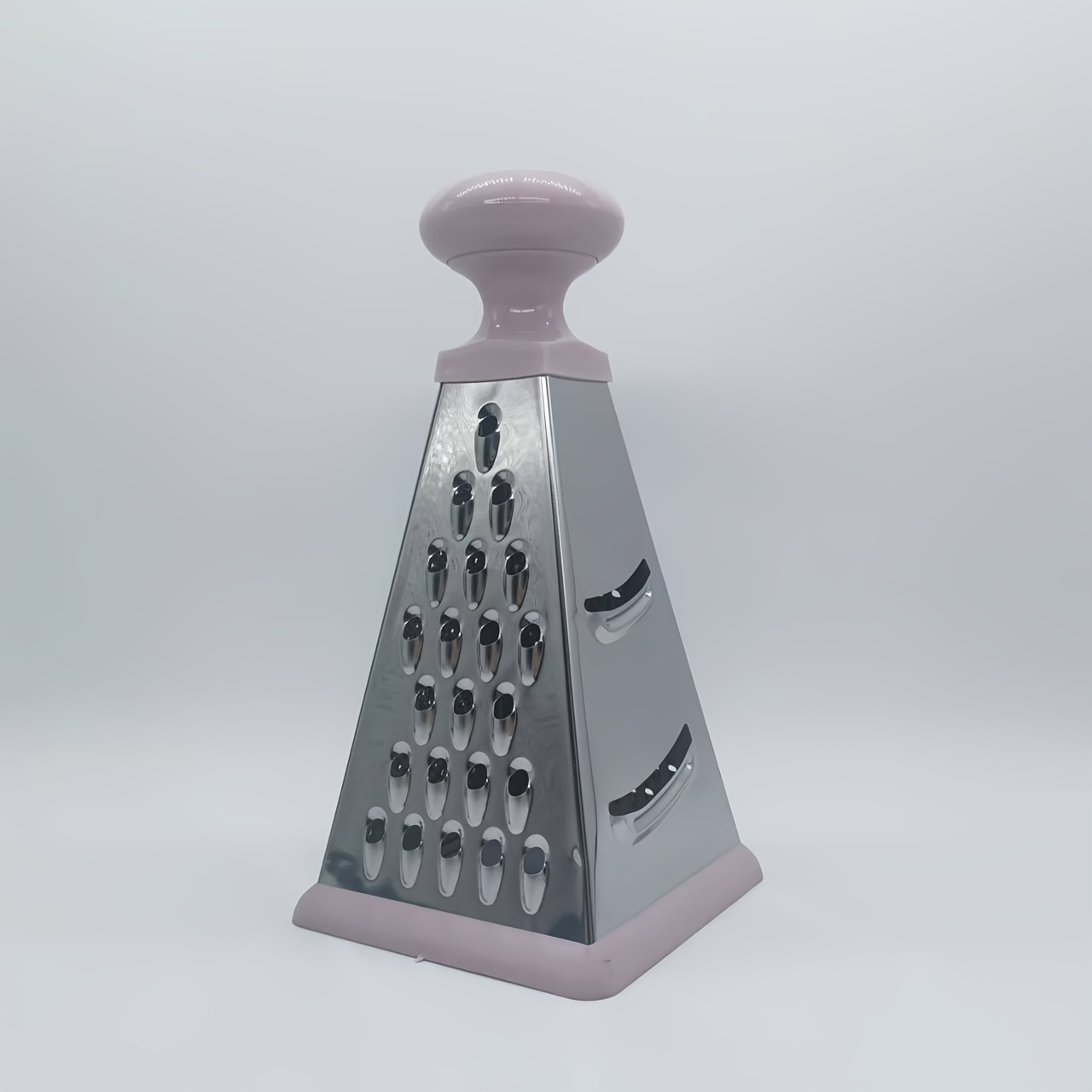 TEMU A Durable 8-inch Stainless Steel 4-in-1 Trapezoidal Grater And Slicer. Stylish Pink Trapezoidal Edging Non-slip Base Kitchen Tool Slicer, Can