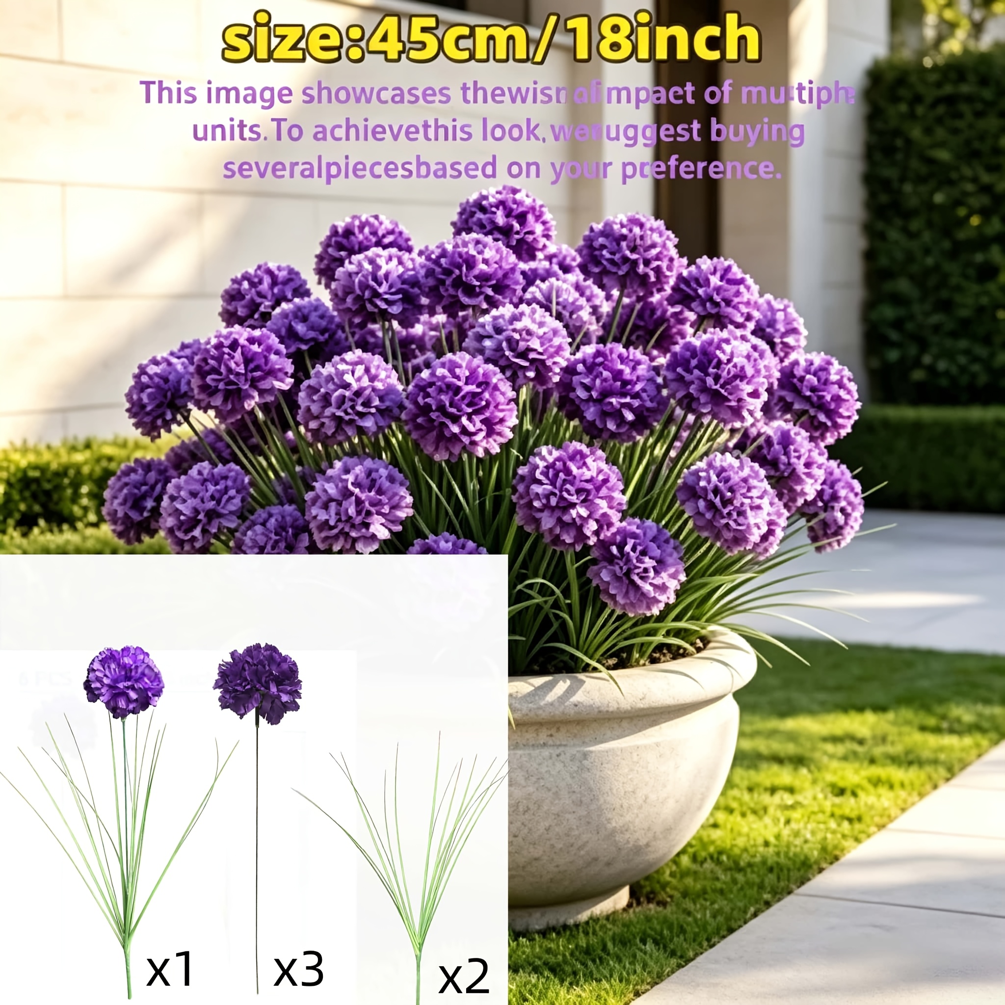 TEMU Ensemble de 6 pièces, Grand Hydrangea de Géranium Réaliste avec Herbe d'Oignon, Élégantes Fleurs de Géranium Violet, Convient pour la Décoration