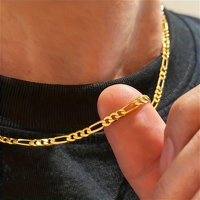 TEMU Collier Figaro NK plaqué or 18K, plaqué or 18K - pour tous les , chaîne en acier inoxydable 304 316L, étanche et résistante à la décoloration.