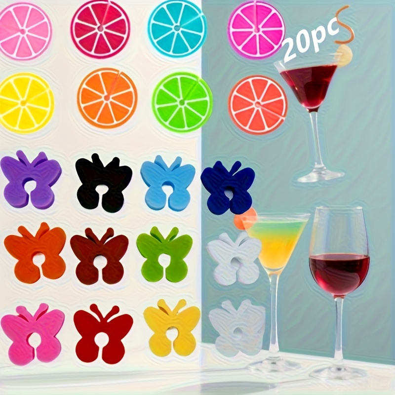 20pcs Colorful Silicone Drink Labels - Assorted Colors, Durable and Reusable for Cups, Glasses, Champagne Flutes & Martini Glasses, Perfect for Various Party Events - Easy to Apply and Remove