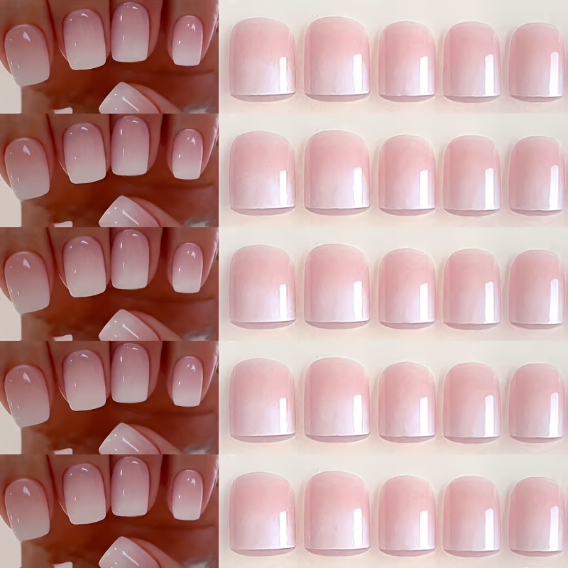 TEMU 2 Sets Or 48pcs Of Short Square Gradient Press-on Nails, Full-coverage Gradient Manicure
