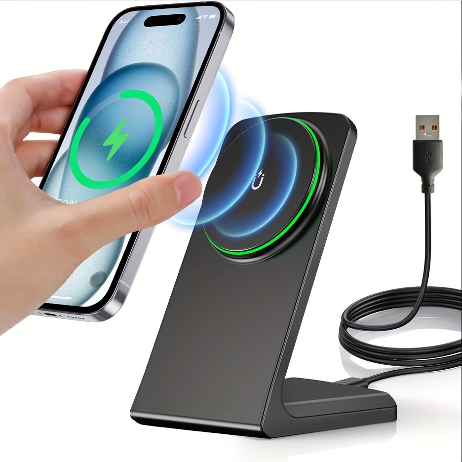 

Magnetic Wireless Charger 15w Fast Charger Stand For Iphone 15pro Max/15/14/13/12 Wireless Charging Station With Sleep-friendly Adaptive Light For Airpods 3/2/pro