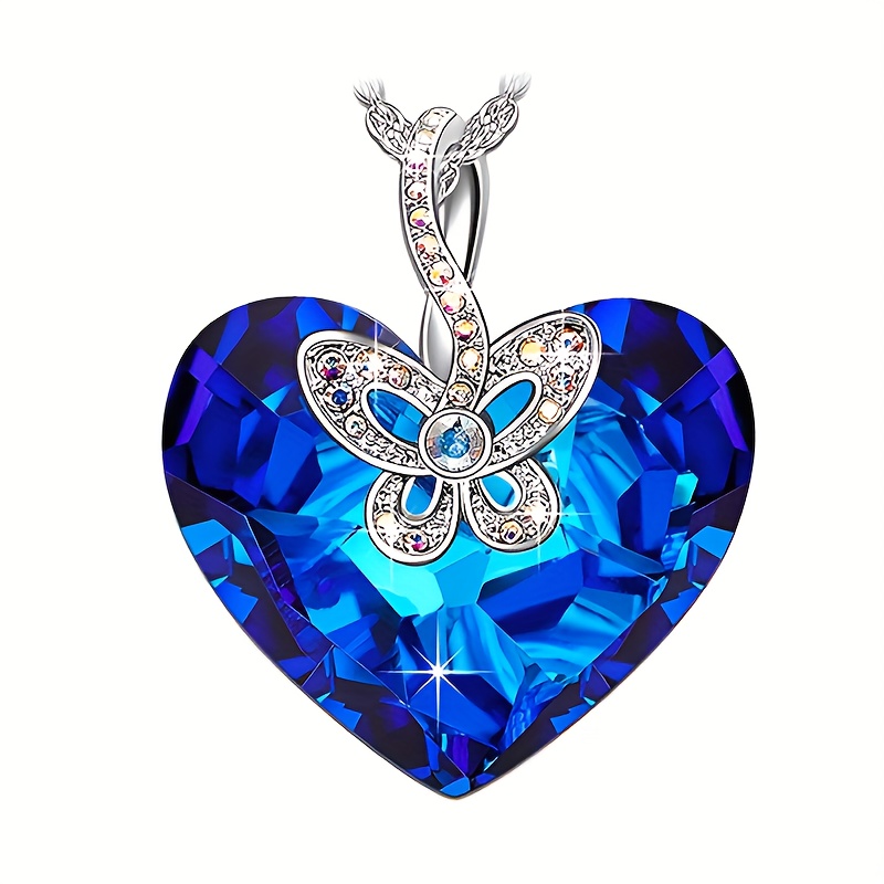TEMU Women's Heart-shaped Pendant Necklace With Butterfly Pendant Necklace, A Gift For Girlfriend Mother And Daughter