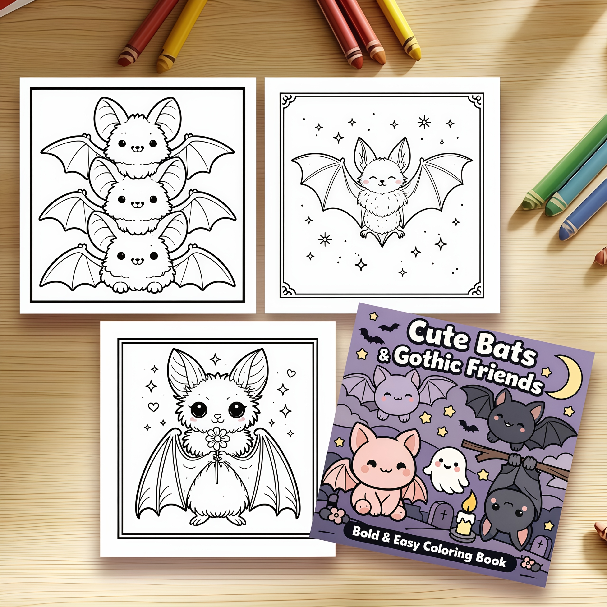 TEMU 1pc Bat And Gothic Coloring Book, 24 Pages Of Cozy And Eerie Line , Featuring Cute Bats, Gothic Animal , And Charmingly Cute And Eerie Scenes,