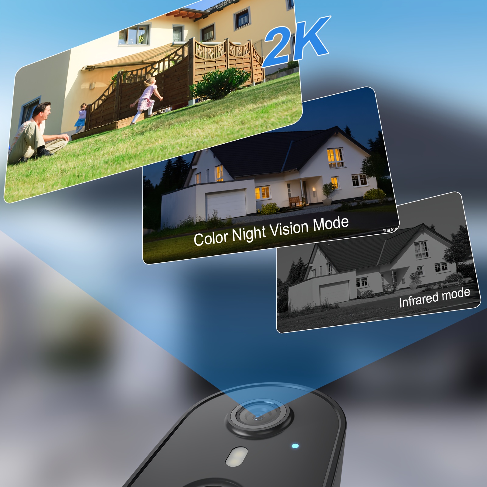 Projecteur de sécurité extérieur sans fil à énergie solaire, modes de vision nocturne intelligentes, vision nocturne couleur, détection de mouvement IA, conversation bidirectionnelle, sirène de projecteur, compatible Alexa, indice de résistance aux intempéries – Image 11