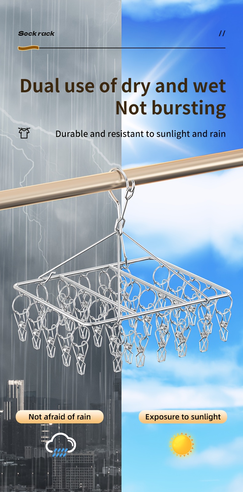 stainless steel sock drying rack with 20 30 40 clips windproof swivel hook hanger for socks bras underwear essential laundry accessory details 6